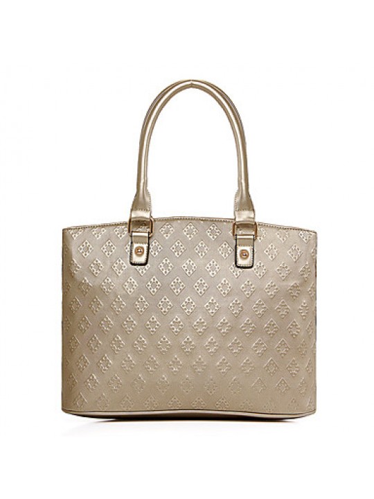 Women PU Shopper Shoulder Bag / Tote - Beige / Blue / Gold / Black / Burgundy