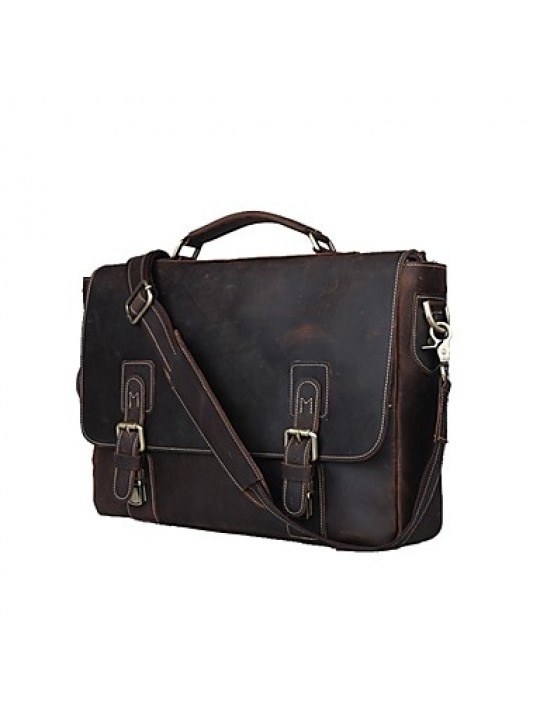 Mens Vintage Bull Real Leather Briefcase Messenger Bag