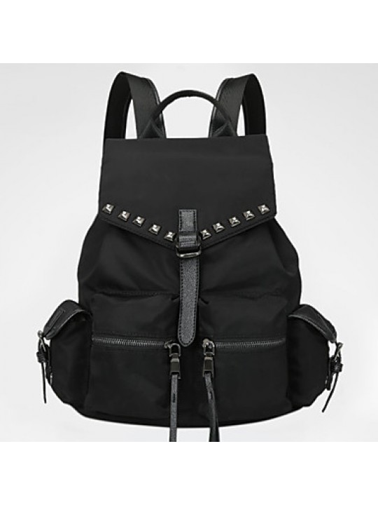 Women Nylon Bucket Backpack / School Bag / Travel Bag-Black